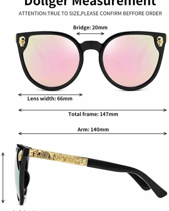 Dollger Rimless Skull Design Cat Eye Sunglasses UV400 Protection