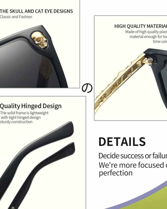 Dollger Rimless Skull Design Cat Eye Sunglasses UV400 Protection