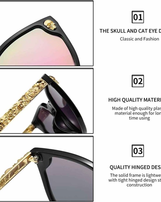 Dollger Rimless Skull Design Cat Eye Sunglasses UV400 Protection
