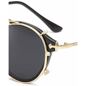Dollger Double Lens Flip up Clip On Sunglasses Steampunk Style and Round Purple red Glasses for Men Women