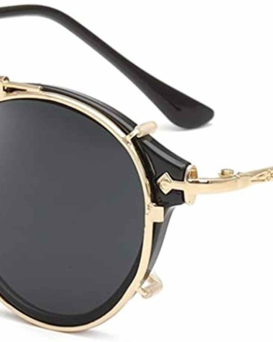 Dollger Double Lens Flip up Clip On Sunglasses Steampunk Style and Round Purple red Glasses for Men Women