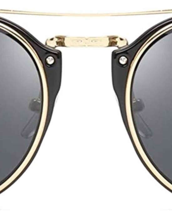 Dollger Double Lens Flip up Clip On Sunglasses Steampunk Style and Round Purple red Glasses for Men Women