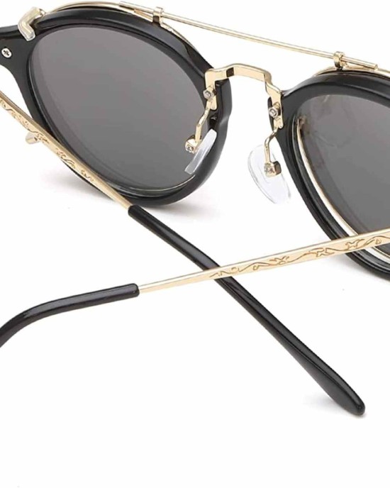 Dollger Double Lens Flip up Clip On Sunglasses Steampunk Style and Round Purple red Glasses for Men Women