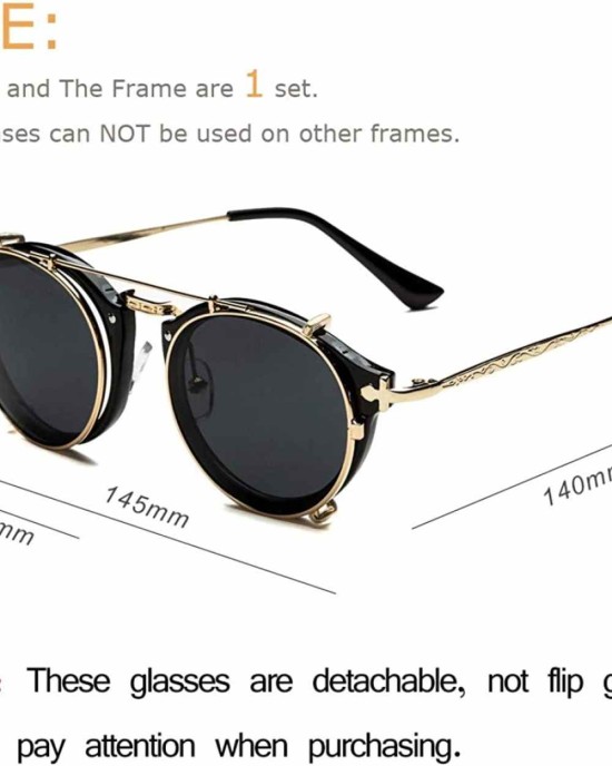 Dollger Double Lens Flip up Clip On Sunglasses Steampunk Style and Round Purple red Glasses for Men Women
