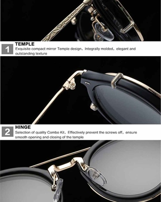 Dollger Double Lens Flip up Clip On Sunglasses Steampunk Style and Round Purple red Glasses for Men Women