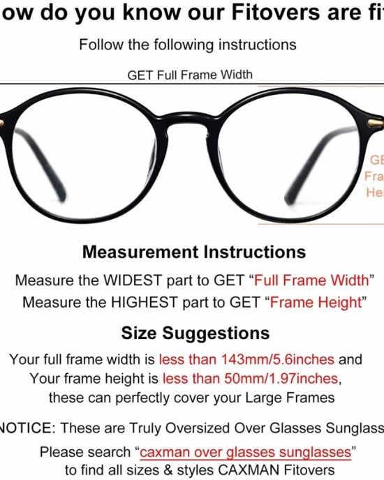 CAXMAN Polarized Over Glasses Sunglasses for Prescription Frames, Small Medium & Oversized