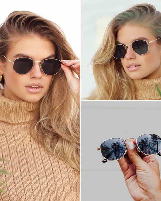 WearMe Pro - Geometric Round Gold Frame Retro Polarized Sunglasses