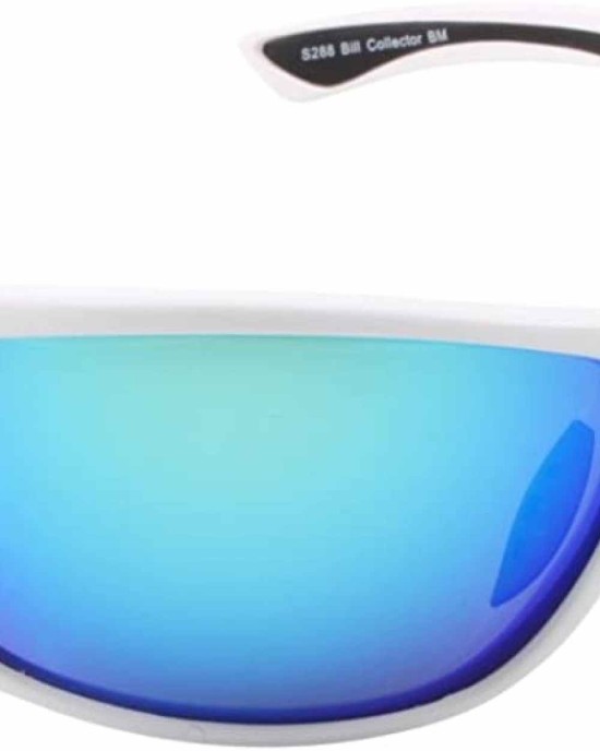 Sea Striker Bill Collector Polarized Sunglasses, White/Blue Mirror, Shiny White, Blue Mirror, One Size