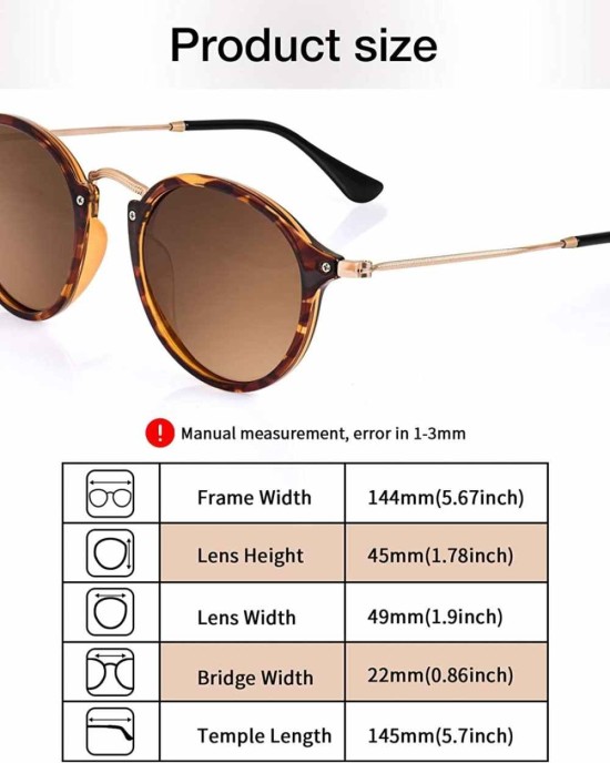 Retro Round Sunglasses for Women Men UV400 Polarized Vintage Classic Small Circle Style 49/21/145