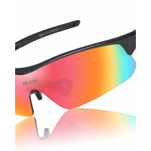 Duco Polarized Sports Cycling Sunglasses for Men with 5 Interchangeable Lenses for Running Golf Fishing Hiking Baseball