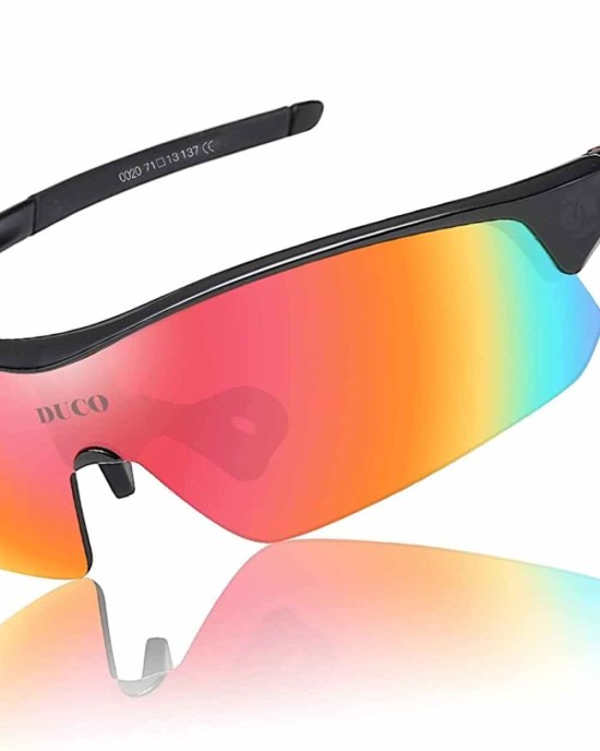 Duco Polarized Sports Cycling Sunglasses for Men with 5 Interchangeable Lenses for Running Golf Fishing Hiking Baseball