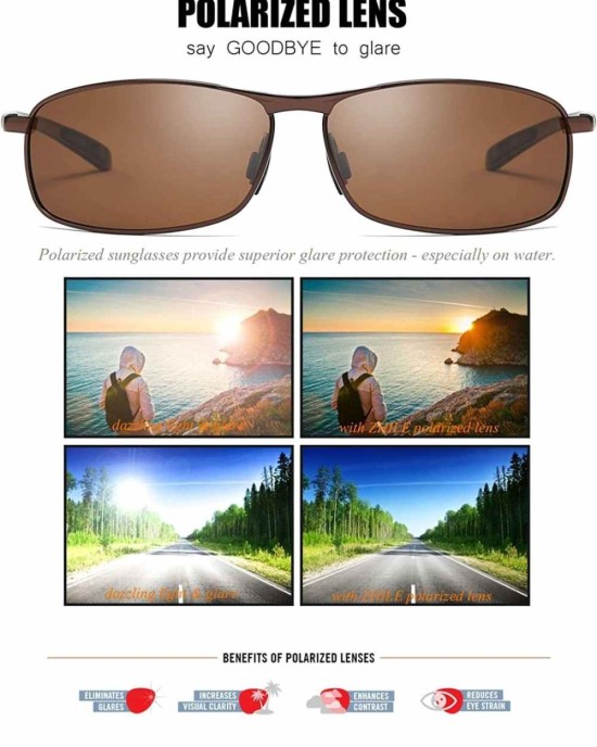 ZHILE Rectangular Polarized Sunglasses Al-Mg Alloy Temple Spring Hinge UV400