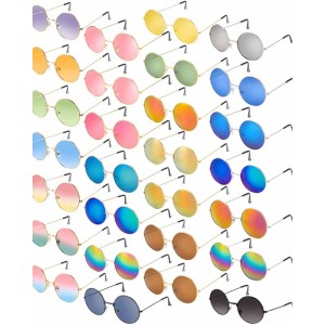 28 Pairs Colored Hippie Sunglasses 60s 70s Disco Party Favor Neon Sunglasses for Women Men Round Vintage Glasses