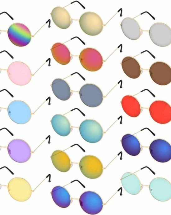 16 Pairs Round Hippie Glasses Colorful Retro Hippie Glasses 60's Style Circle Glasses for Party Favors