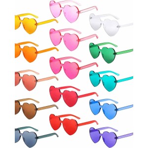 15 Pairs Heart Shaped Love Rimless Sunglasses Transparent Candy Color Frameless Glasses Tinted Eyewear