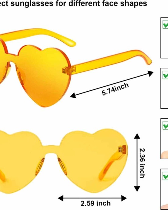 15 Pairs Heart Shaped Love Rimless Sunglasses Transparent Candy Color Frameless Glasses Tinted Eyewear