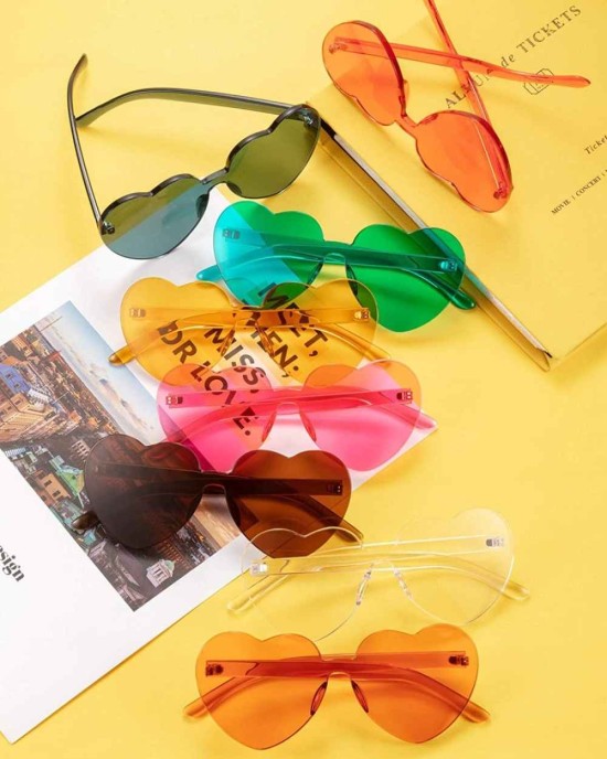 15 Pairs Heart Shaped Love Rimless Sunglasses Transparent Candy Color Frameless Glasses Tinted Eyewear