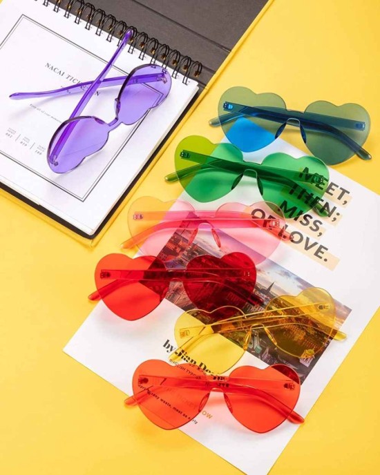 15 Pairs Heart Shaped Love Rimless Sunglasses Transparent Candy Color Frameless Glasses Tinted Eyewear