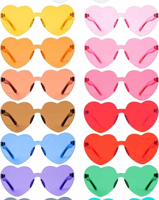 15 Pairs Heart Shaped Love Rimless Sunglasses Transparent Candy Color Frameless Glasses Tinted Eyewear