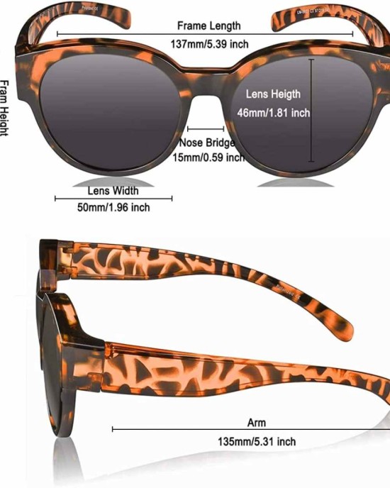 Br’Guras Polarized Oversized Fit over Sunglasses Over Prescription Glasses with Cat Eye Frame for Women&Men