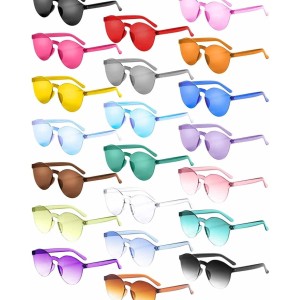 Gejoy 21 Pieces Round Rimless Sunglasses One Piece Transparent Candy Color Tinted Eyewear, Multicoloured, Medium