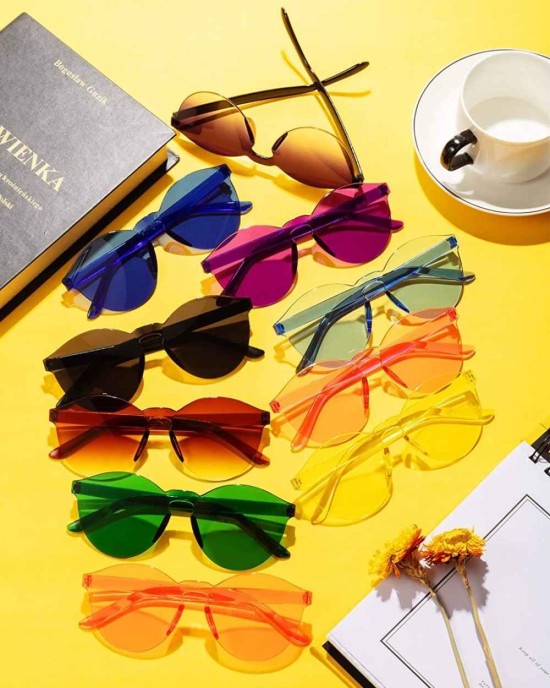Gejoy 21 Pieces Round Rimless Sunglasses One Piece Transparent Candy Color Tinted Eyewear, Multicoloured, Medium