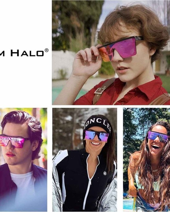 JIM HALO Flat Top Shield Sunglasses Square Mirror Rimless Glasses for Women Men