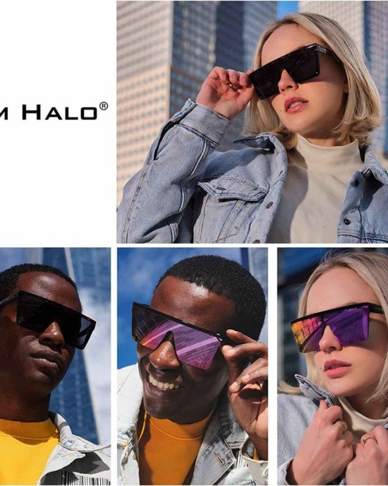 JIM HALO Flat Top Shield Sunglasses Square Mirror Rimless Glasses for Women Men