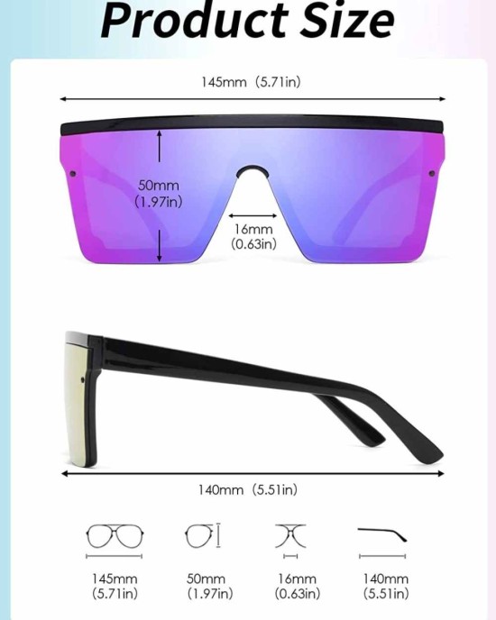 JIM HALO Flat Top Shield Sunglasses Square Mirror Rimless Glasses for Women Men