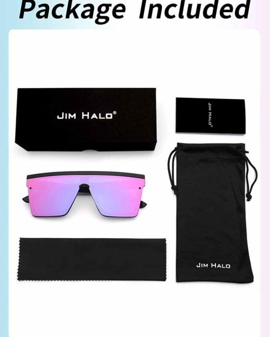 JIM HALO Flat Top Shield Sunglasses Square Mirror Rimless Glasses for Women Men
