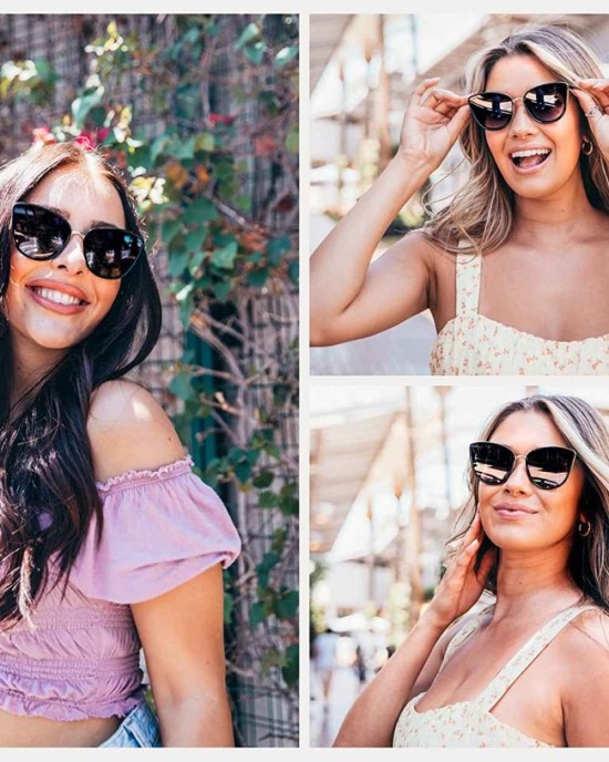 WearMe Pro - Classic Women Oversized Metal Frame Elegant Mirrored Lens Cat Eye Sunglasses