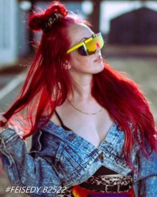 FEISEDY Oversized Mirror Shield Sport Sunglasses Flat Top One Piece Futuristic Men Women B2522