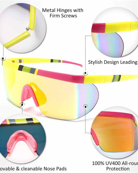 FEISEDY Oversized Mirror Shield Sport Sunglasses Flat Top One Piece Futuristic Men Women B2522