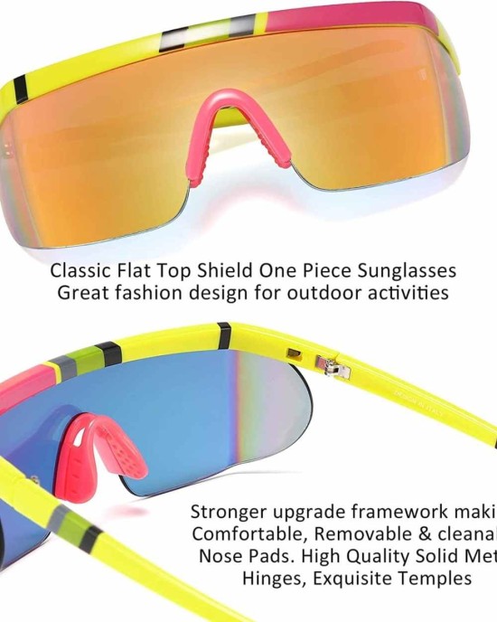 FEISEDY Oversized Mirror Shield Sport Sunglasses Flat Top One Piece Futuristic Men Women B2522