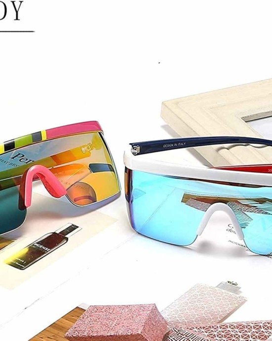 FEISEDY Oversized Mirror Shield Sport Sunglasses Flat Top One Piece Futuristic Men Women B2522