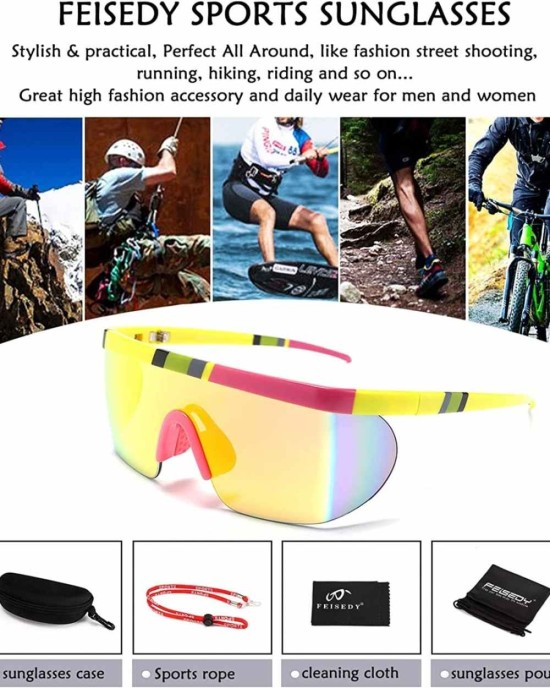 FEISEDY Oversized Mirror Shield Sport Sunglasses Flat Top One Piece Futuristic Men Women B2522