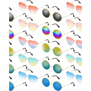 Frienda 20 Pairs Hippie Sunglasses 60's Style Round Sunglasses and Heart-Shape Glasses