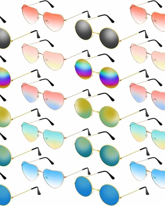 Frienda 20 Pairs Hippie Sunglasses 60's Style Round Sunglasses and Heart-Shape Glasses