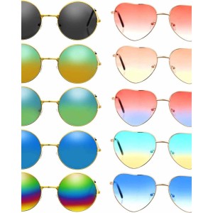 Frienda 20 Pairs Hippie Sunglasses 60's Style Round Sunglasses and Heart-Shape Glasses