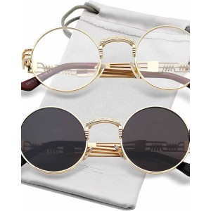 AIEYEZO Round Steampunk Sunglasses John Lennon Hippie Glasses Metal Frame 100% UV Blocking Lens
