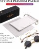 AIEYEZO Round Steampunk Sunglasses John Lennon Hippie Glasses Metal Frame 100% UV Blocking Lens