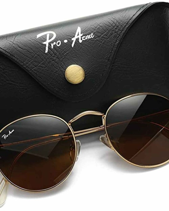 Pro Acme Small Round Sunglasses for Women Men Classic Crystal Glass Lens Retro Circle Metal SunGlasses,50mm