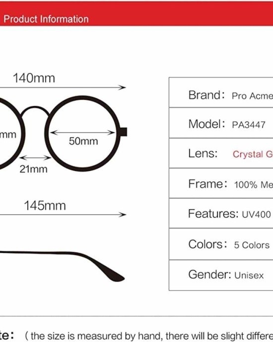 Pro Acme Small Round Sunglasses for Women Men Classic Crystal Glass Lens Retro Circle Metal SunGlasses,50mm
