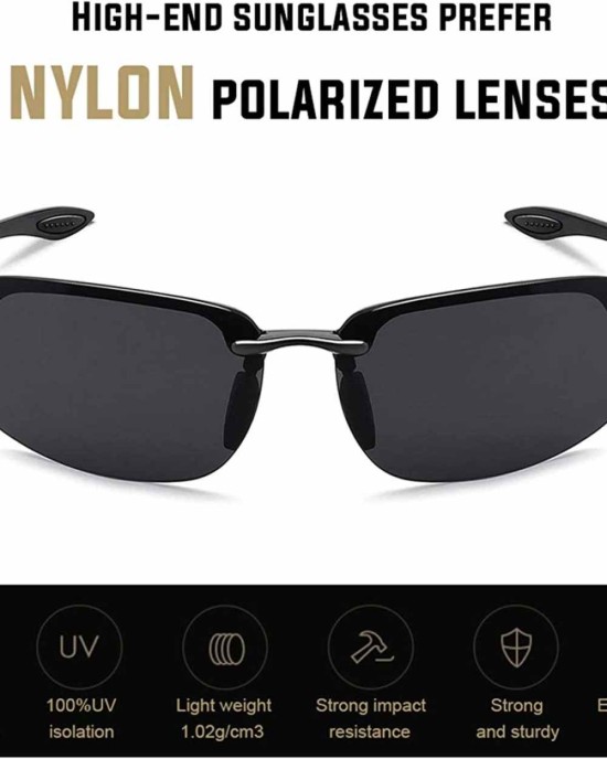 JULI Sports Sunglasses for Men Women Tr90 Rimless Frame for Running Fishing Baseball Driving MJ8001