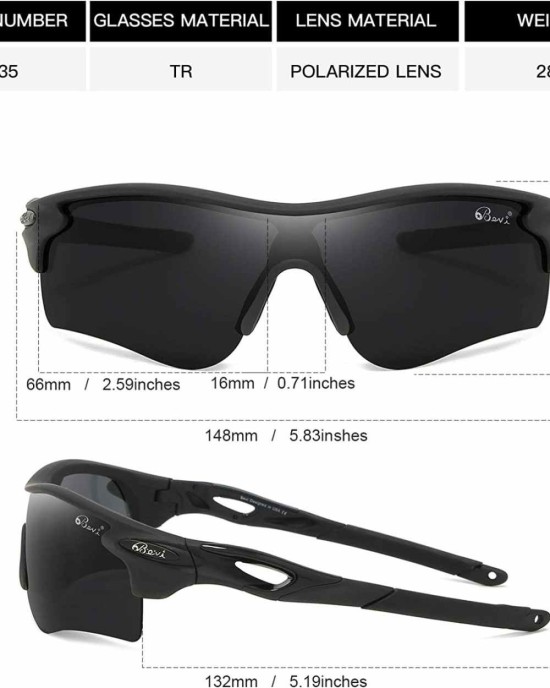 Bevi Polarized Sports Sunglasses for Men Women Baseball Running Cycling Golf Tr90 Durable and Ultralight Frame