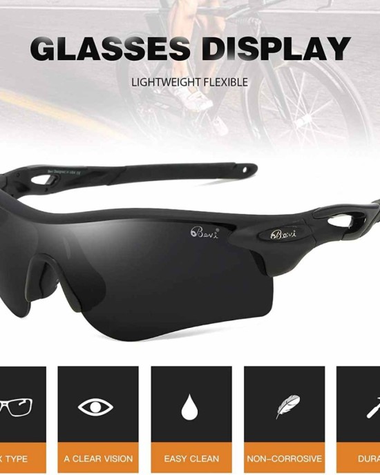 Bevi Polarized Sports Sunglasses for Men Women Baseball Running Cycling Golf Tr90 Durable and Ultralight Frame