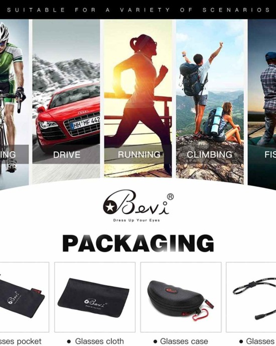 Bevi Polarized Sports Sunglasses for Men Women Baseball Running Cycling Golf Tr90 Durable and Ultralight Frame