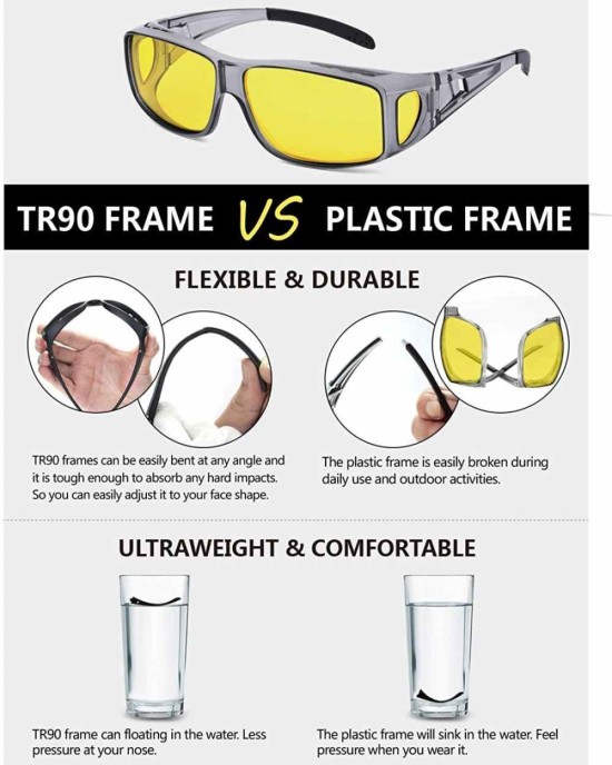 Night Driving Glasses Fit Over Prescription Glasses Anti Glare Polarized, Wrap Around Night Vision Glasses for Men Women