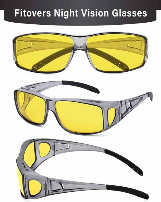 Night Driving Glasses Fit Over Prescription Glasses Anti Glare Polarized, Wrap Around Night Vision Glasses for Men Women