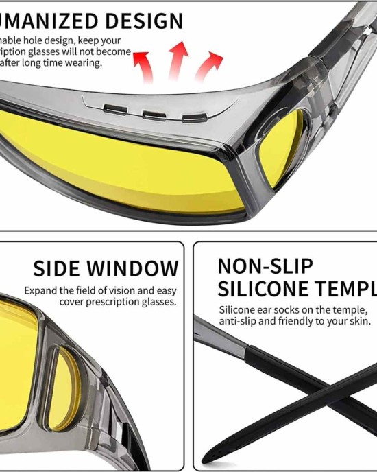 Night Driving Glasses Fit Over Prescription Glasses Anti Glare Polarized, Wrap Around Night Vision Glasses for Men Women